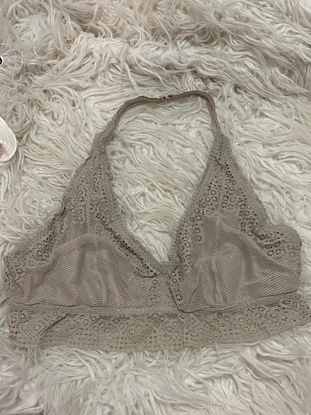Aerie XL Gray Taupe Lace Halter Bralette Wireless